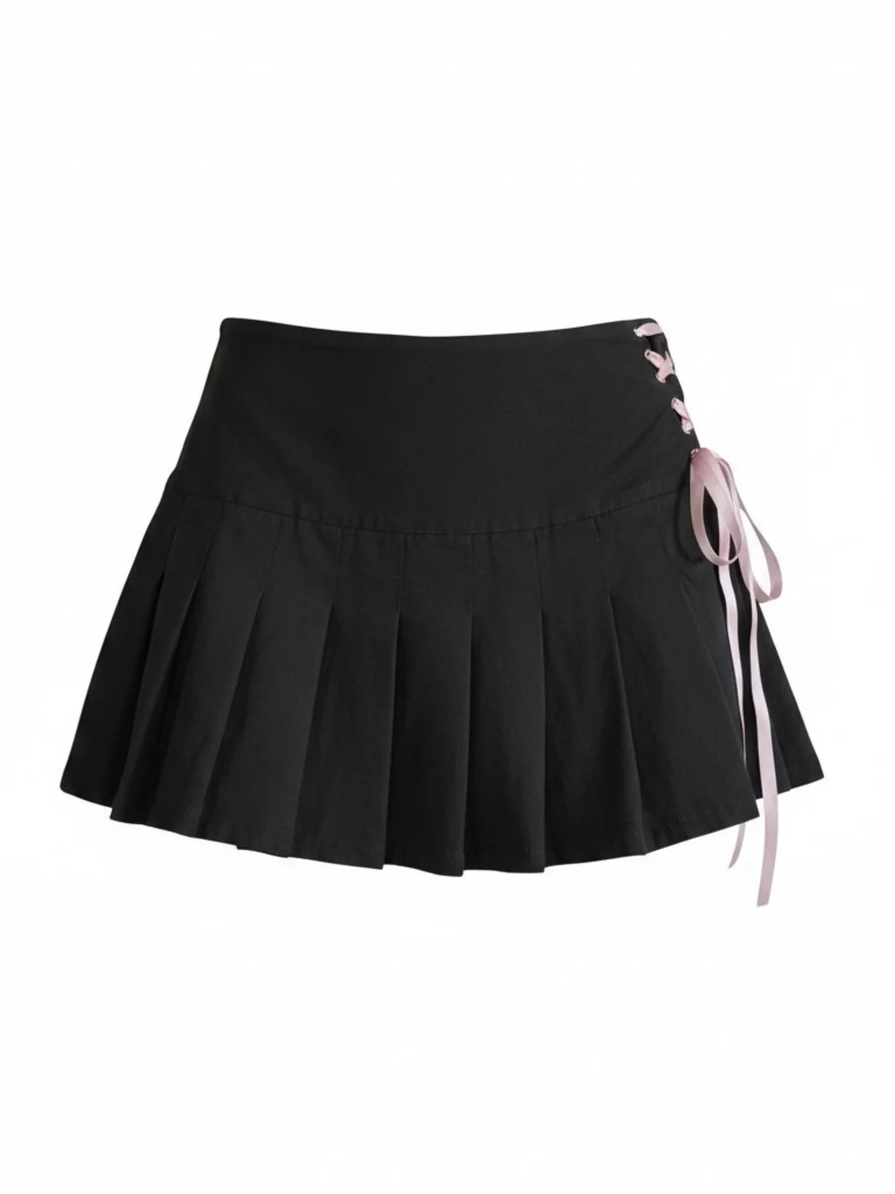 New Sugar Thrillz Black Pleated Mini Skirt with Pink Lace-Up Side Size Med